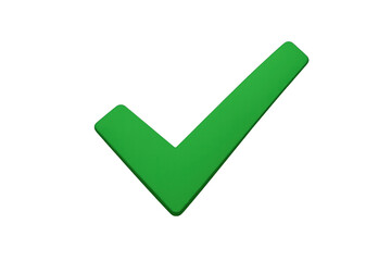 Green check mark 3d icon symbolizing success, approval, confirmation, completion, and positive results on a transparent background