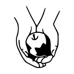 minimalist line art of hands holding the apple