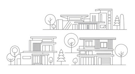 Fototapeta premium Modern house line art vector set