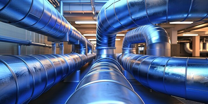 Industrial Blue Metal Ductwork in a Mechanical Room