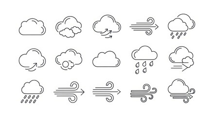 Obraz premium Weather forecast line icons set. Meteorology symbols.