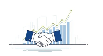 Business Deal Growth: Handshake with Rising Graph