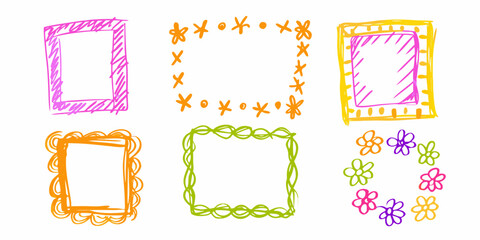 Colorful hand drawn frames and borders sketched with childlike simplicity © Ajay