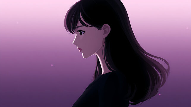 A woman's profile is highlighted, offering a gentle and artistic mood, enhanced by artistic elements