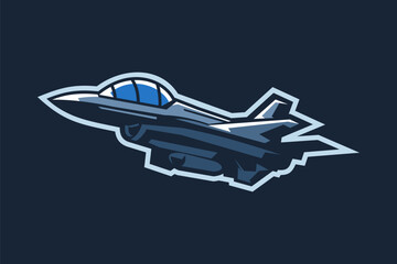 Fototapeta premium American cold war jet fighter plane vector illustration. simple aircraft logo, military equipment.