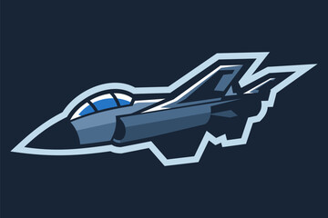 Obraz premium American cold war jet fighter plane vector illustration. simple aircraft logo, military equipment.