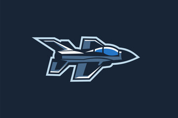 Fototapeta premium American cold war jet fighter plane vector illustration. simple aircraft logo, military equipment.