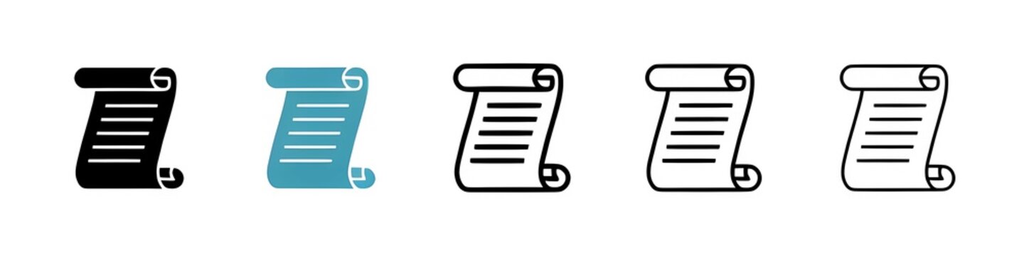Paper Scroll line icon vector set in Flat and Outline Style Isolated on White Background. 