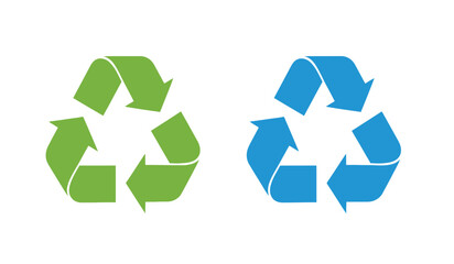 Fototapeta premium Recycling symbols in green and blue colors on for eco friendly and environmental concepts