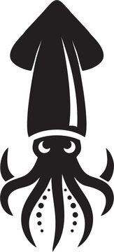 Squid Black Flat Icon Simple Marine Seafood Silhouette Vector