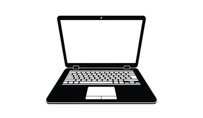 A black laptop computer with an open lid and white keyboard on a pure