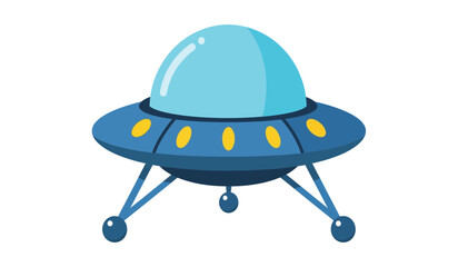 A blue cartoon spaceship with a dome and yellow lights on the side © lors of design