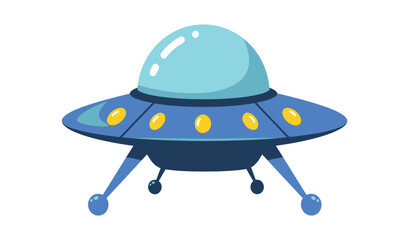 A cartoon illustration of a blue flying saucer with a dome on top and three legs © lors of design