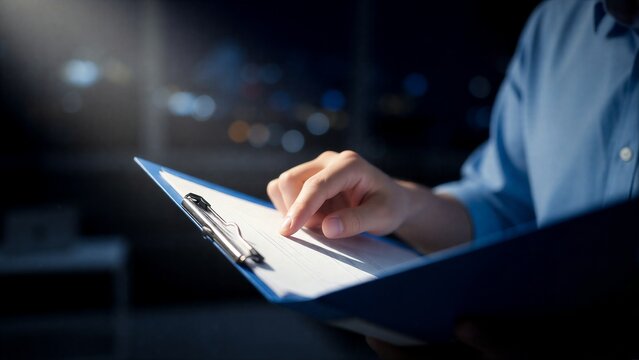 Urban white-collar office scene at night