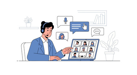 Man participating in a virtual meeting with colleagues.