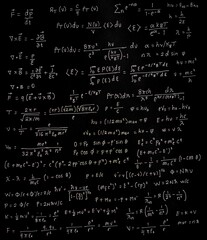 Fototapeta premium Handwritten Quantum Wave Curve Formulas – Pen Drawn Quantum Physics Wave Functions on Paper