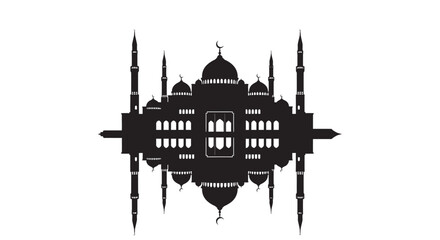 Islamic Mosque Silhouette with Crescent Moon and Domes on White Background © SadirStock