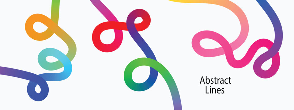 Colorful curved line. Bright fluid squiggly shapes on white background for modern abstract design
