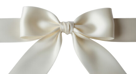 アイボリーのサテンリボンの蝶結び クローズアップ 影付き ギフト包装用バナー背景