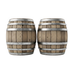 Obraz premium Two wooden barrels isolated on transparent background