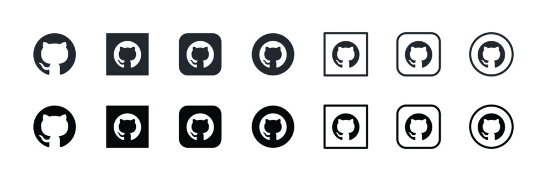 github logo icon set black white outline round square developer code repository symbol
