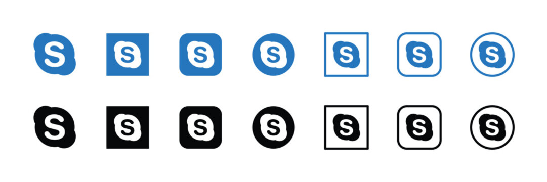 skype logo icon collection blue and black communication app symbol set