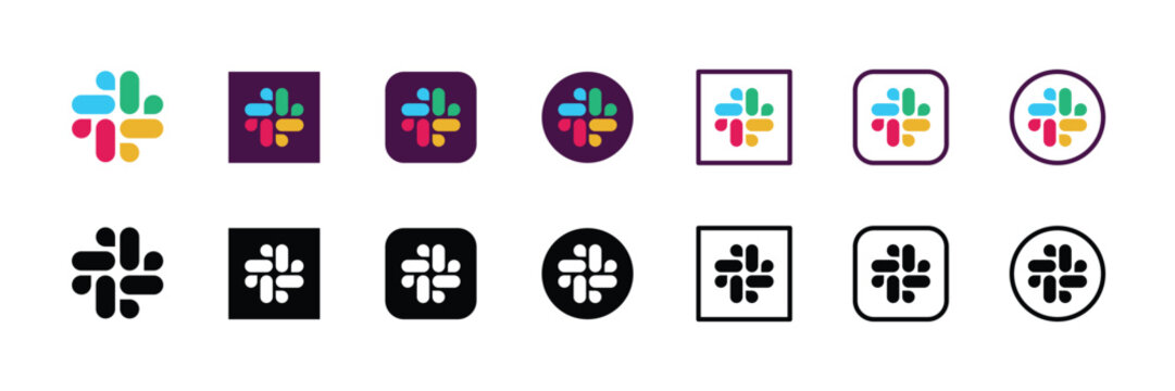 slack logo icon collection colorful and black social media chat symbol set