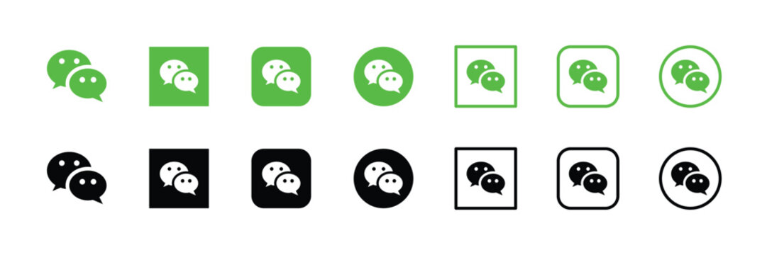 wechat logo icon collection green and black social media chat symbol set