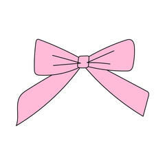 Cute pink ribbon bow vector doodle.