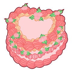 Vintage pink heart cake vector illustration