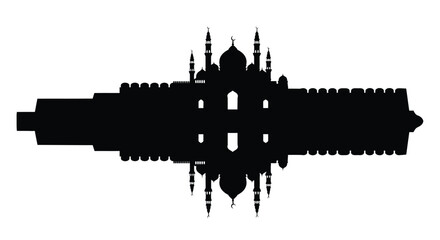 Mosque Silhouette with Domes and Minarets against White Background © MSTAKLIM