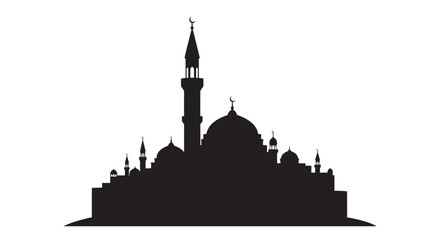 Mosque Silhouette with Domes and Minaret against White Background © SadirStock