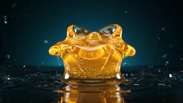 Glass Frog Sculpture on Water Surface with Blue Background Underwater Close-Up Reflective Art Design Commercial Use