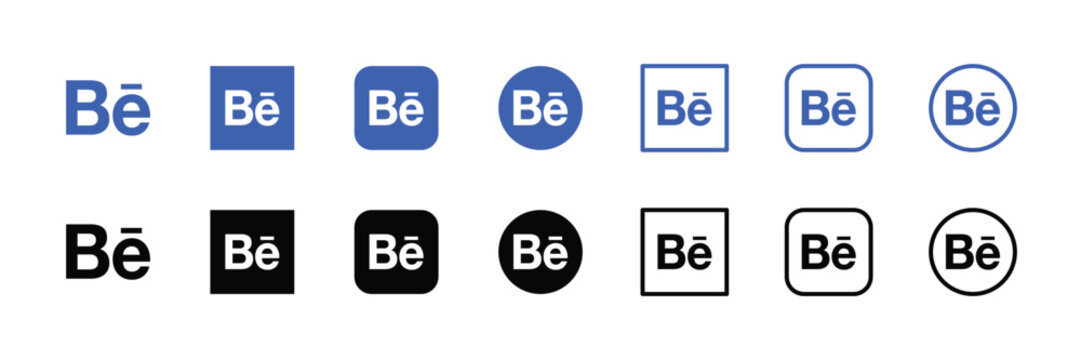 behance social media logo icon set blue black outline round square vector collection