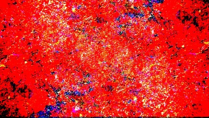 Fototapeta premium Intense bright red abstract grunge texture background with scattered blue and black grain noise patterns