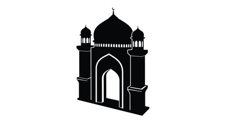 Taj Mahal silhouette with arched entrance and domes on white background © MSTAKLIM