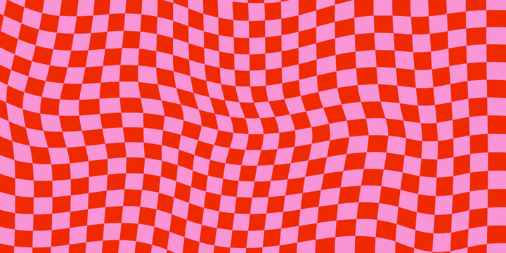 Wavy checkered pattern with alternating shades of pink and red