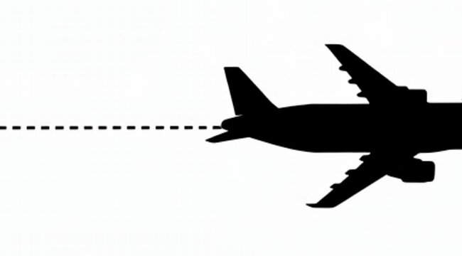 Airplane line path vector icon of air plane flight route with start point and dash line trace animation 4k video