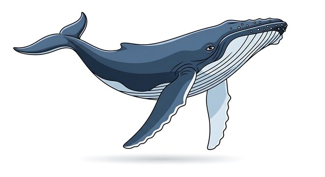 Stylized Blue Humpback Whale Leaping Out of Water in Minimalist Line Silhouette