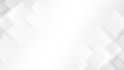 幾何学の白背景素材。 透過感のある正方形が重なる抽象デザイン