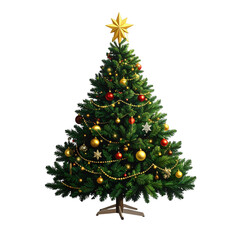 Fototapeta premium Decorated christmas tree with gold star isolated.