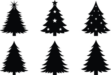 Obraz premium Christmas tree silhouette, holiday tree illustration, festive tree design, decorated tree artwork, pine tree drawing, fir tree graphic, seasonal tree sketch, winter tree icon