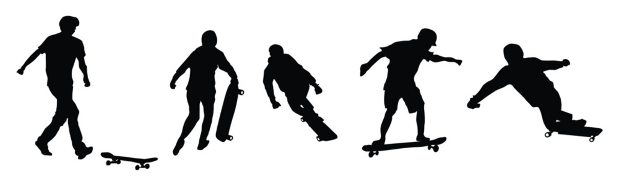black silhouettes of skaters skateboarding silhouette on 