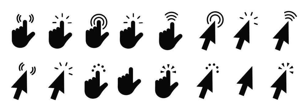 computer flat mouse click cursor arrow icons set and loading