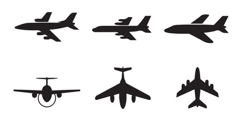 Side view airplane silhouettes, modern jets and older aircraft for aviation and transport themes © Habib Stocker