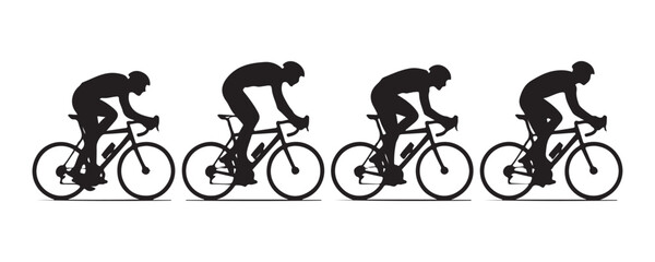 Obraz premium Cycling sequence silhouettes showing road bike riders in motion fast speed racing competition athletic event