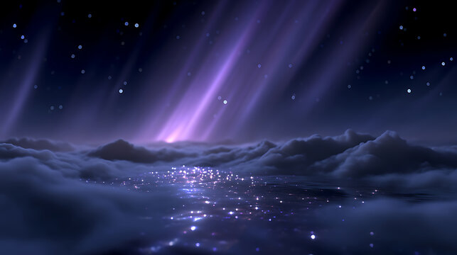 An enchanting aurora borealis display over a celestial landscape with stars shining
