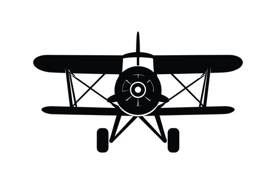 Vintage biplane silhouette front view showing propeller and wings for aviation enthusiasts and antique flight