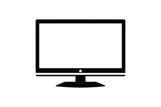 Modern flat screen television or computer monitor icon with blank white display isolated on white background