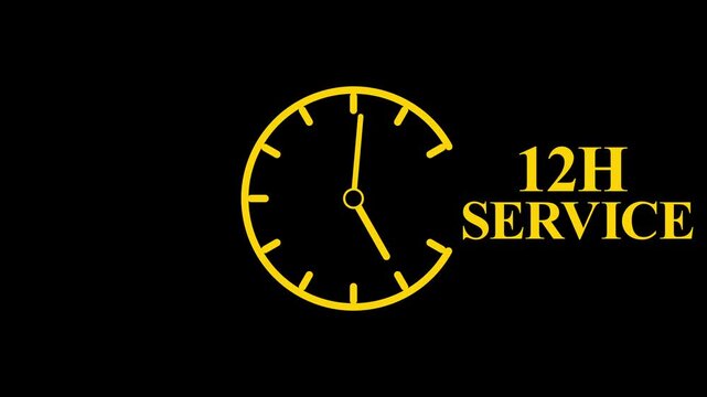 12 hours service clock icon. Online customer care, real-time customer assistance to ensure complete customer satisfaction. 12 Hours Service Logo with Minimal Clock ...